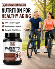 COCO MUSCLES Parents Protein Powder | Delicious Chocolate Flavour | Nutrition for 40+ Aged Men & Women | DHA, Calcium, CoQ10, Ashwagandha, Shatavari, Lycopene, Antioxidants, Multivitamins Multiminerals | Supports Strength, Bone Health & Active Ageing