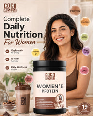 COCO MUSCLES Women's Protein Powder | Delicious Chocolate Flavour | Protein with DHA, Calcium, Iron, BCAAs, EAAs, Vitamins & Minerals | Daily Nutrition Drink for Women's Energy, Strength & Wellness