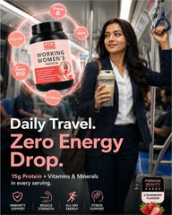 COCO MUSCLES Working Women's Protein Powder | Delicious Strawberry Flavour | Protein with DHA, Calcium, Iron, Vitamins & Minerals | Daily Nutrition Drink for Energy, Strength, Focus & Women's Wellness | High Protein Nutrition Supplement for Bone Health