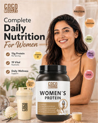 COCO MUSCLES Women's Protein Powder | Delicious Vanilla Kulfi Flavour | Protein with DHA, Calcium, Iron, BCAAs, EAAs, Vitamins & Minerals | Daily Nutrition Drink for Women's Energy, Strength & Wellness