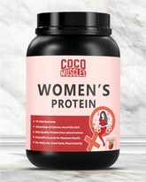 COCO MUSCLES Women's Protein Powder | Delicious Strawberry Flavour | Protein with DHA, Calcium, Iron, BCAAs, EAAs, Vitamins & Minerals | Daily Nutrition Drink for Women's Energy, Strength & Wellness