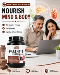 COCO MUSCLES Parents Protein Powder | Delicious Chocolate Flavour | Nutrition for 40+ Aged Men & Women | DHA, Calcium, CoQ10, Ashwagandha, Shatavari, Lycopene, Antioxidants, Multivitamins Multiminerals | Supports Strength, Bone Health & Active Ageing