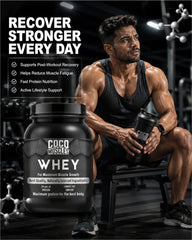 COCO MUSCLES Whey Protein Powder for Men | 24g Protein Per Serving | Fast Absorption Muscle Recovery Formula | Supports Lean Muscle Growth & Strength