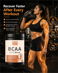 COCO MUSCLES BCAA Powder Orange Flavour | Specially Designed for Women | Branched Chain Amino Acids with Leucine, Isoleucine & Valine | Supports Muscle Recovery, Workout Performance, Lean Muscle Maintenance, Endurance, Hydration & Training Performance