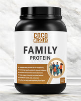 COCO MUSCLES Family Protein Powder Chocolate Flavour | Complete Nutrition with DHA, Lysine, Choline, CoQ10, Glutathione, Multivitamins & Minerals | Daily Protein Supplement | Nutritional Drink for Kids, Adults & Seniors | Supports Growth, Energy & Wellnes