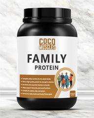 COCO MUSCLES Family Protein Powder Chocolate Flavour | Complete Nutrition with DHA, Lysine, Choline, CoQ10, Glutathione, Multivitamins & Minerals | Daily Protein Supplement | Nutritional Drink for Kids, Adults & Seniors | Supports Growth, Energy & Wellnes
