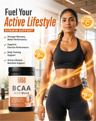 COCO MUSCLES BCAA Powder Orange Flavour | Specially Designed for Women | Branched Chain Amino Acids with Leucine, Isoleucine & Valine | Supports Muscle Recovery, Workout Performance, Lean Muscle Maintenance, Endurance, Hydration & Training Performance