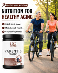 COCO MUSCLES Parents Protein Powder | Delicious Chocolate Flavour | Nutrition for 40+ Aged Men & Women | DHA, Calcium, CoQ10, Ashwagandha, Shatavari, Lycopene, Antioxidants, Multivitamins Multiminerals | Supports Strength, Bone Health & Active Ageing
