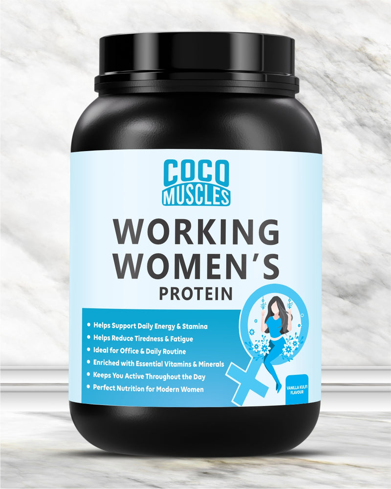 COCO MUSCLES Working Women's Protein Powder | Delicious Vanilla Kulfi Flavour | Protein with DHA, Calcium, Iron, Vitamins & Minerals | Daily Nutrition Drink for Energy, Strength, Focus & Women's Wellness | High Protein Nutrition Supplement for Bone Health