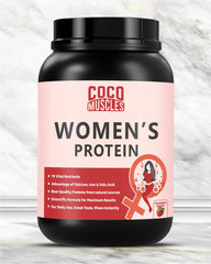 COCO MUSCLES Women's Protein Powder | Delicious Strawberry Flavour | Protein with DHA, Calcium, Iron, BCAAs, EAAs, Vitamins & Minerals | Daily Nutrition Drink for Women's Energy, Strength & Wellness