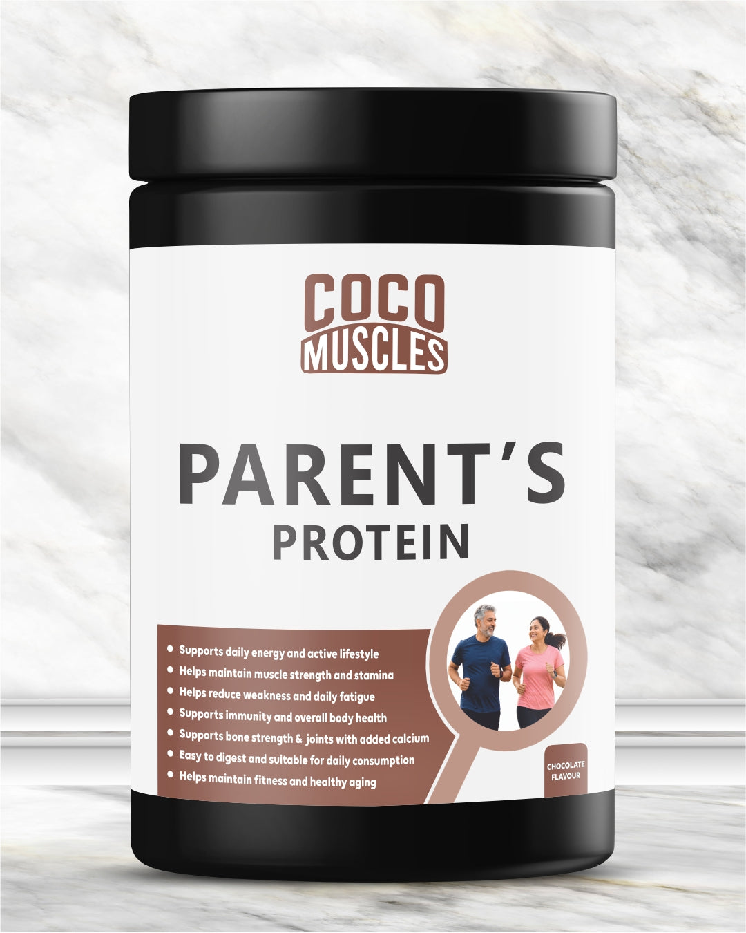 COCO MUSCLES Parents Protein Powder | Delicious Chocolate Flavour | Nutrition for 40+ Aged Men & Women | DHA, Calcium, CoQ10, Ashwagandha, Shatavari, Lycopene, Antioxidants, Multivitamins Multiminerals | Supports Strength, Bone Health & Active Ageing