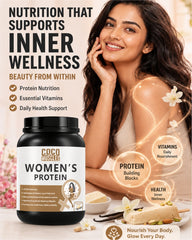 COCO MUSCLES Women's Protein Powder | Delicious Vanilla Kulfi Flavour | Protein with DHA, Calcium, Iron, BCAAs, EAAs, Vitamins & Minerals | Daily Nutrition Drink for Women's Energy, Strength & Wellness
