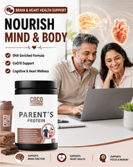 COCO MUSCLES Parents Protein Powder | Delicious Chocolate Flavour | Nutrition for 40+ Aged Men & Women | DHA, Calcium, CoQ10, Ashwagandha, Shatavari, Lycopene, Antioxidants, Multivitamins Multiminerals | Supports Strength, Bone Health & Active Ageing