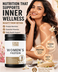 COCO MUSCLES Women's Protein Powder | Delicious Vanilla Kulfi Flavour | Protein with DHA, Calcium, Iron, BCAAs, EAAs, Vitamins & Minerals | Daily Nutrition Drink for Women's Energy, Strength & Wellness