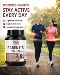 COCO MUSCLES Parents Protein Powder | Delicious Chocolate Flavour | Nutrition for 40+ Aged Men & Women | DHA, Calcium, CoQ10, Ashwagandha, Shatavari, Lycopene, Antioxidants, Multivitamins Multiminerals | Supports Strength, Bone Health & Active Ageing