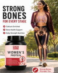 COCO MUSCLES Women's Protein Powder | Delicious Strawberry Flavour | Protein with DHA, Calcium, Iron, BCAAs, EAAs, Vitamins & Minerals | Daily Nutrition Drink for Women's Energy, Strength & Wellness