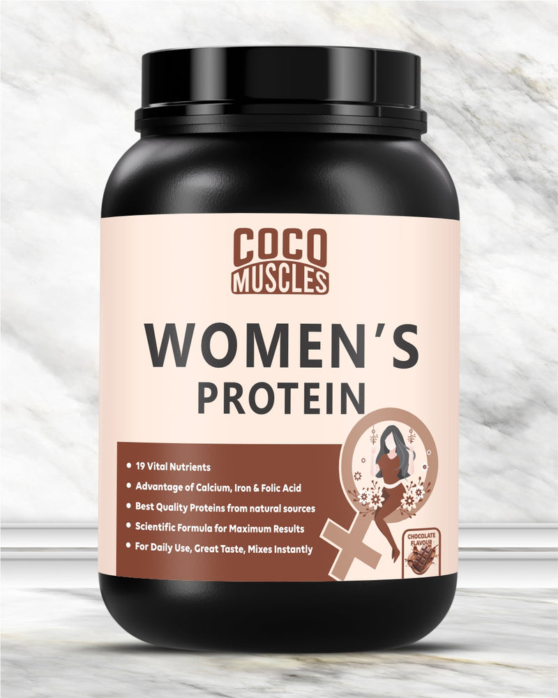 COCO MUSCLES Women's Protein Powder | Delicious Chocolate Flavour | Protein with DHA, Calcium, Iron, BCAAs, EAAs, Vitamins & Minerals | Daily Nutrition Drink for Women's Energy, Strength & Wellness + Free Shaker Included