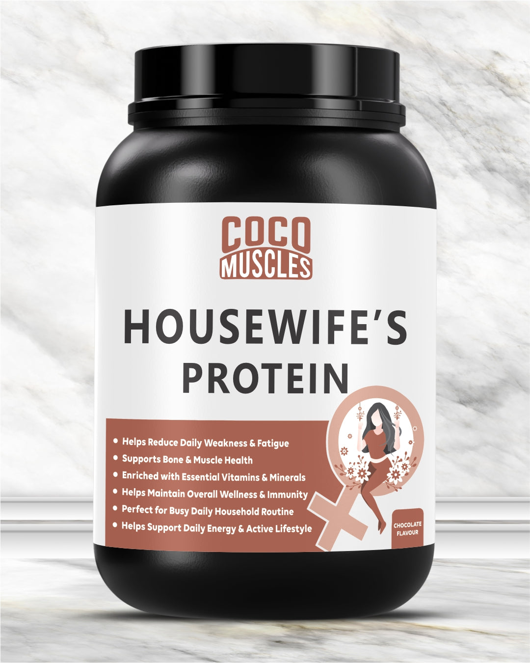COCO MUSCLES Housewife Protein Powder | Protein Powder for specially designed for housewives | Delicious Chocolate Flavour | 15 g Protein with DHA, Calcium, Iron, Vitamins, Minerals & Antioxidants