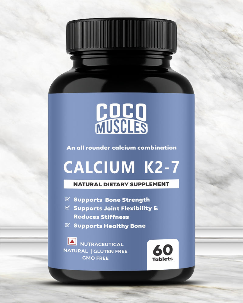 COCO MUSCLES Calcium K 2-7 Tablets with Vitamin K2-7, Omega 3, Vitamin D3, Magnesium, Zinc & Iron