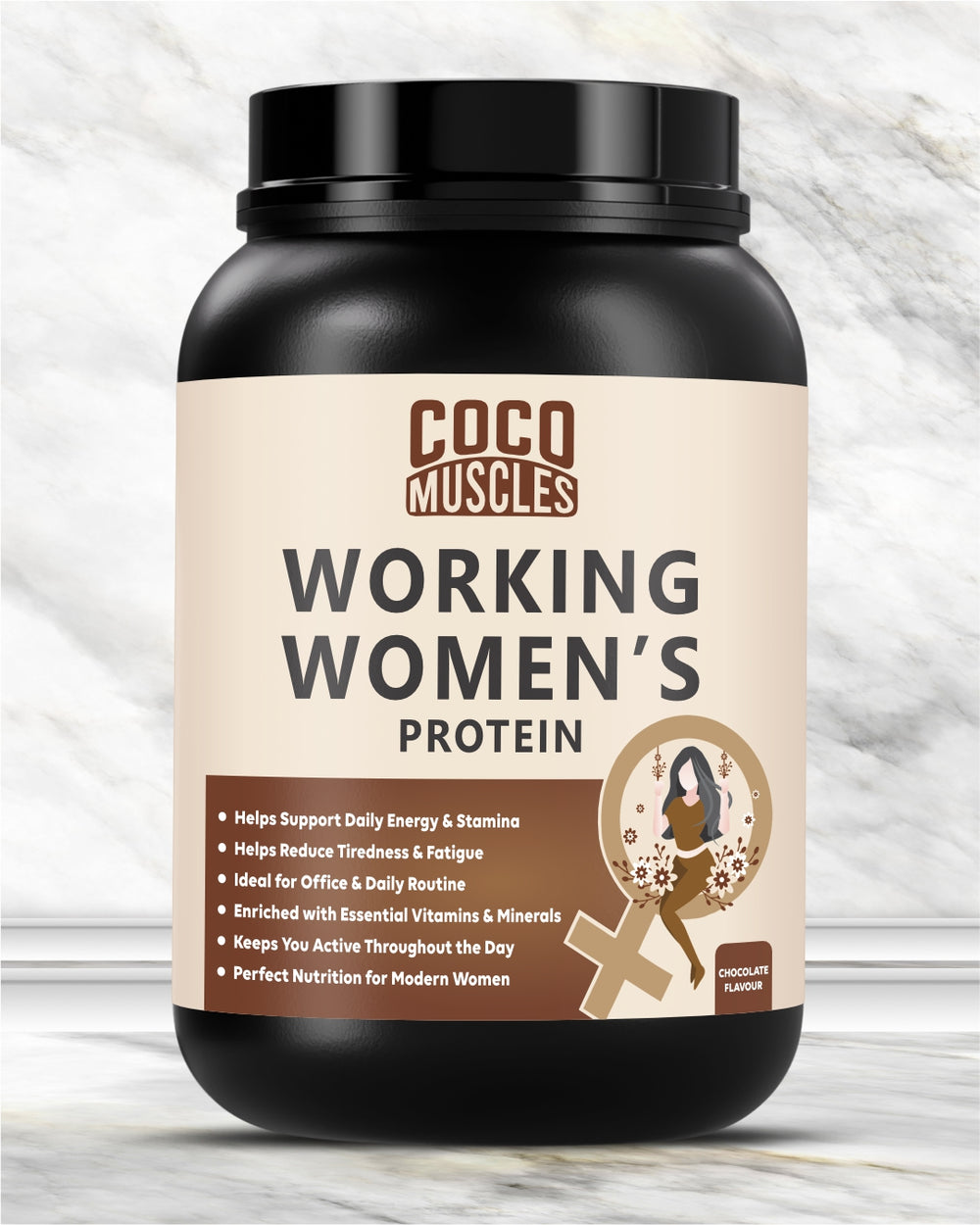 COCO MUSCLES Working Women's Protein Powder | Delicious Chocolate Flavour | Protein with DHA, Calcium, Iron, Vitamins & Minerals | Daily Nutrition Drink for Energy, Strength, Focus & Women's Wellness | High Protein Nutrition Supplement for Bone Health