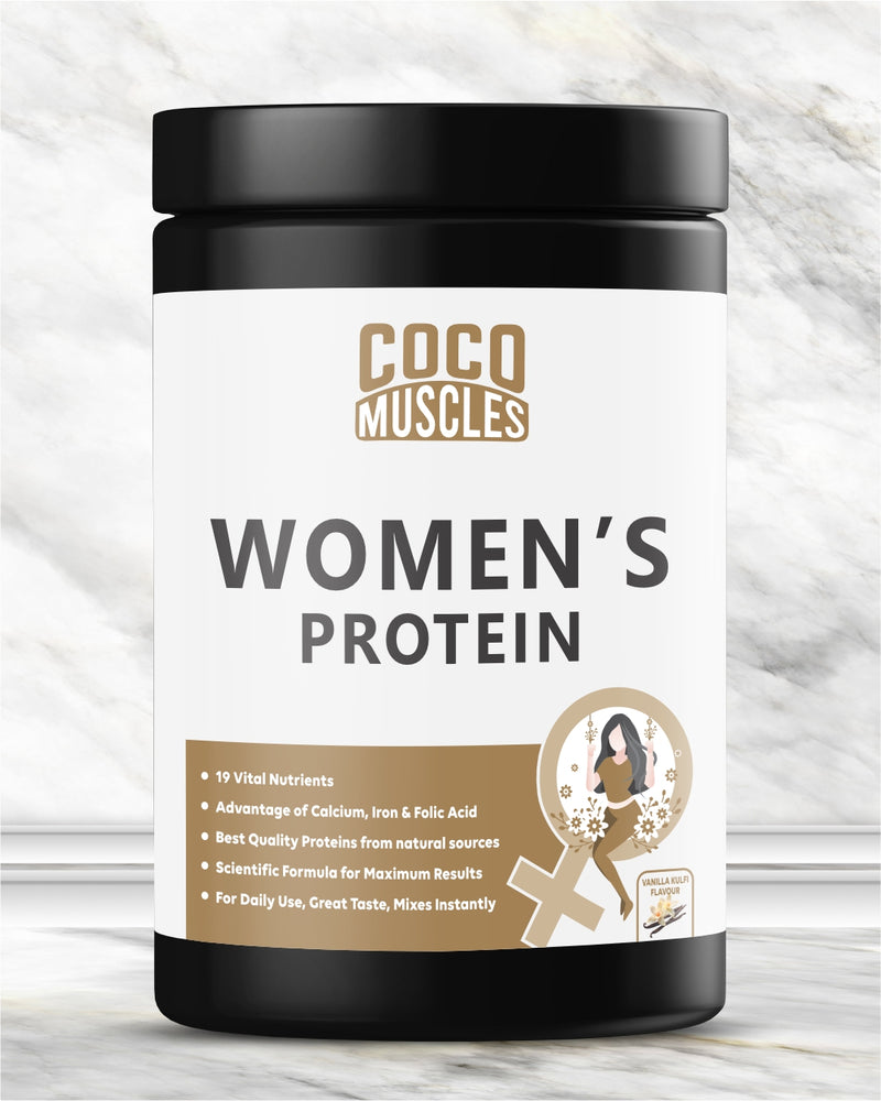 COCO MUSCLES Women's Protein Powder | Delicious Vanilla Kulfi Flavour | Protein with DHA, Calcium, Iron, BCAAs, EAAs, Vitamins & Minerals | Daily Nutrition Drink for Women's Energy, Strength & Wellness