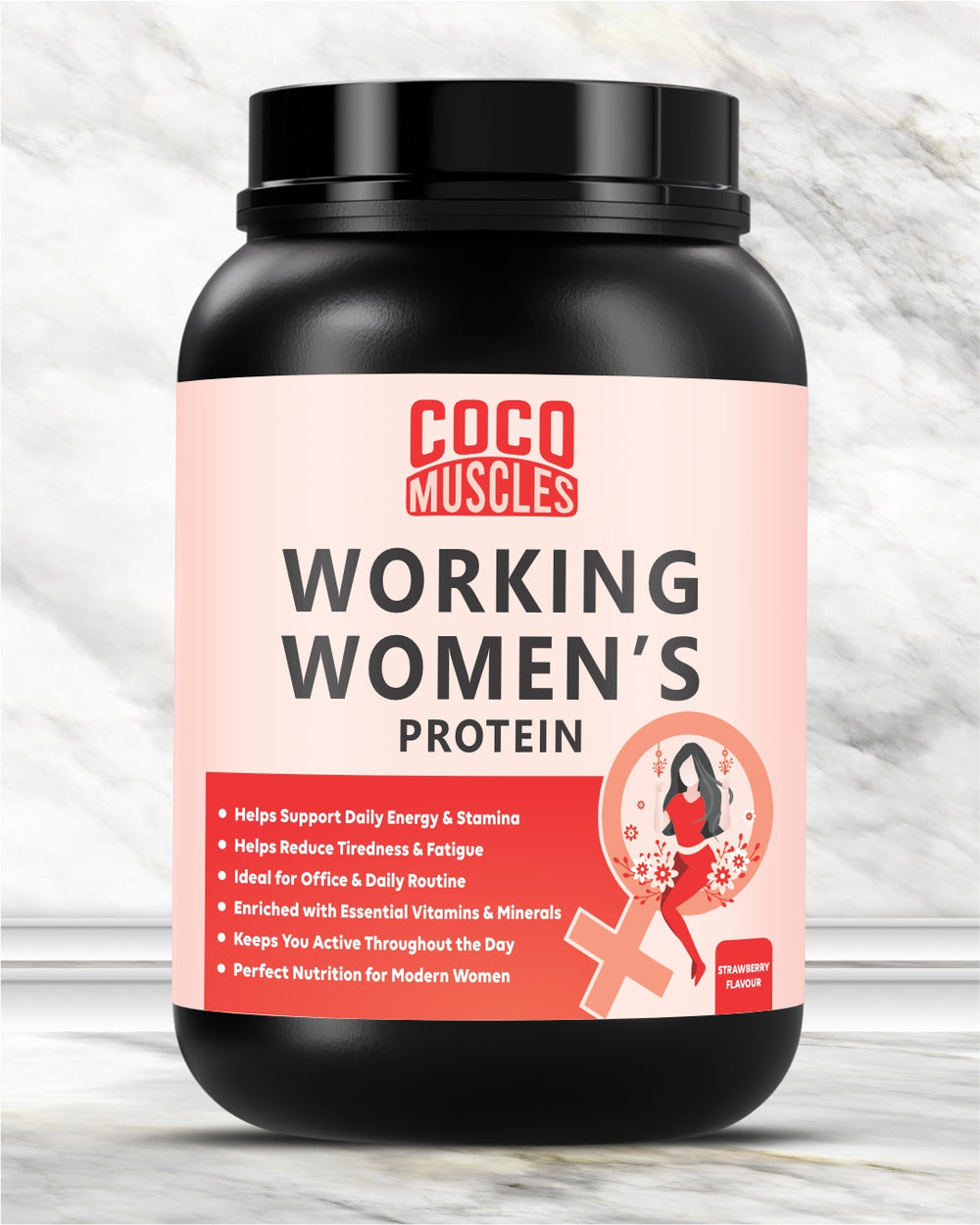 COCO MUSCLES Working Women's Protein Powder | Delicious Strawberry Flavour | Protein with DHA, Calcium, Iron, Vitamins & Minerals | Daily Nutrition Drink for Energy, Strength, Focus & Women's Wellness | High Protein Nutrition Supplement for Bone Health