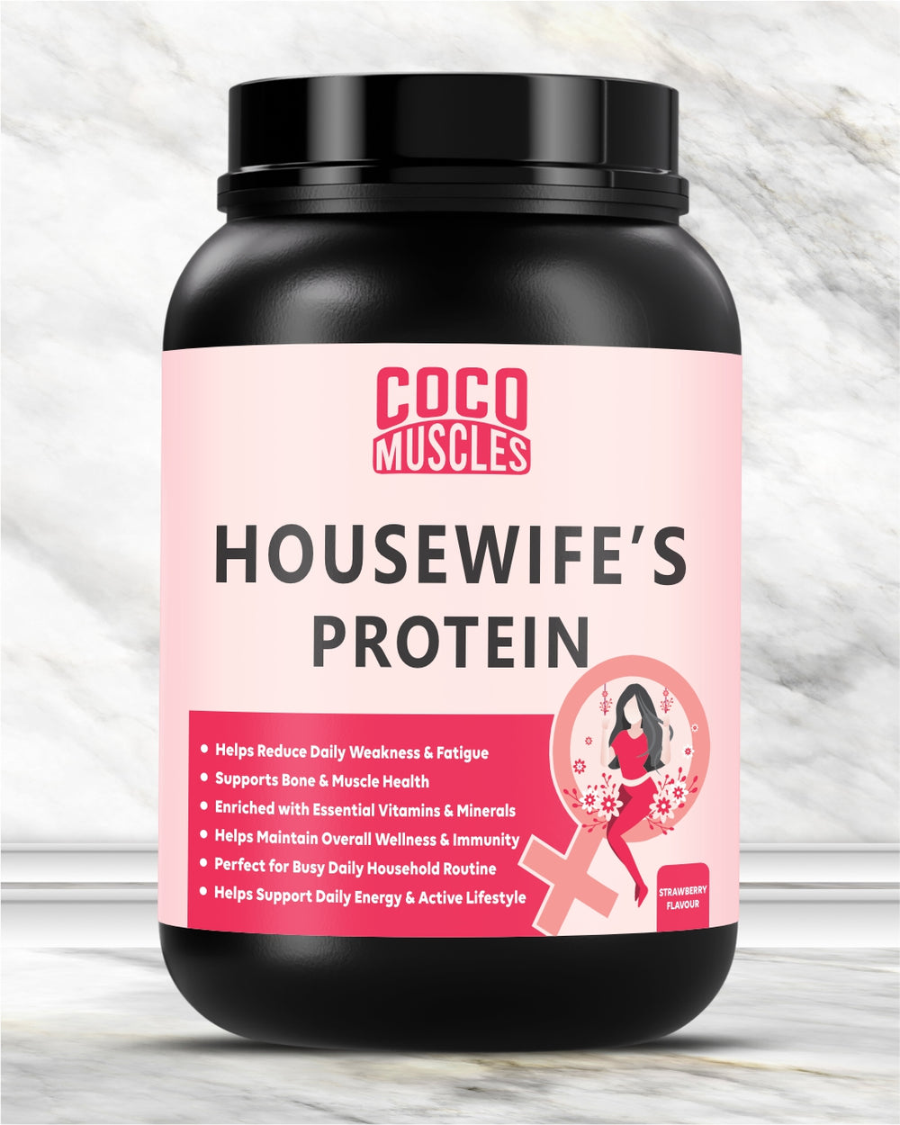 COCO MUSCLES Housewife Protein Powder | Protein Powder for specially designed for housewives | Delicious Strawberry Flavour | 15 g Protein with DHA, Calcium, Iron, Vitamins, Minerals & Antioxidants