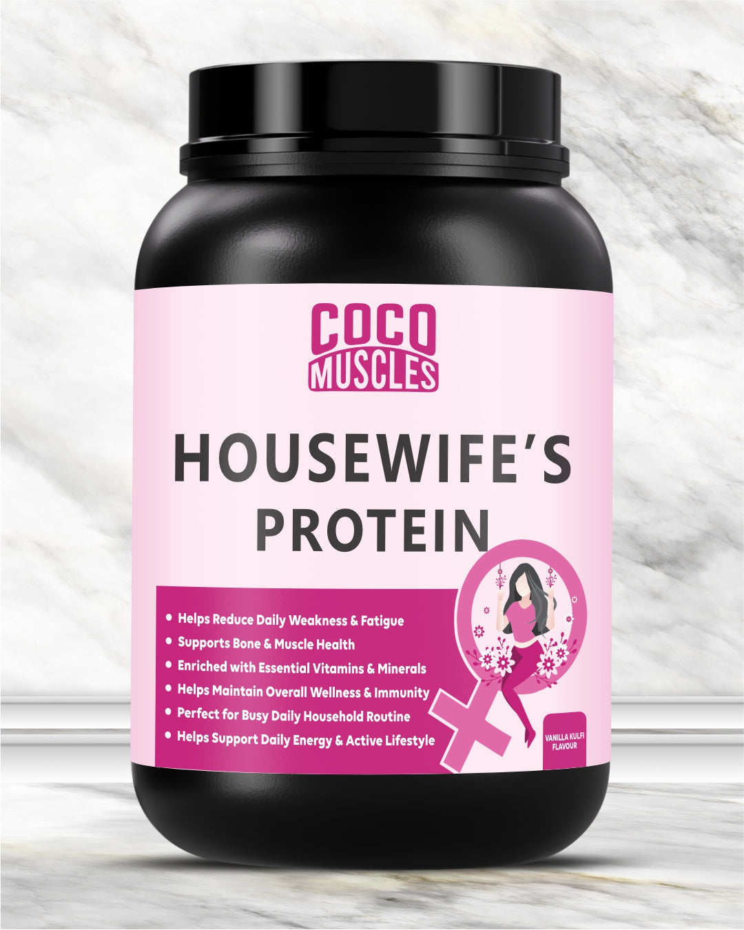 COCO MUSCLES Housewife Protein Powder | Protein Powder for specially designed for housewives | Delicious Vanilla Kulfi Flavour | 15 g Protein with DHA, Calcium, Iron, Vitamins, Minerals & Antioxidants