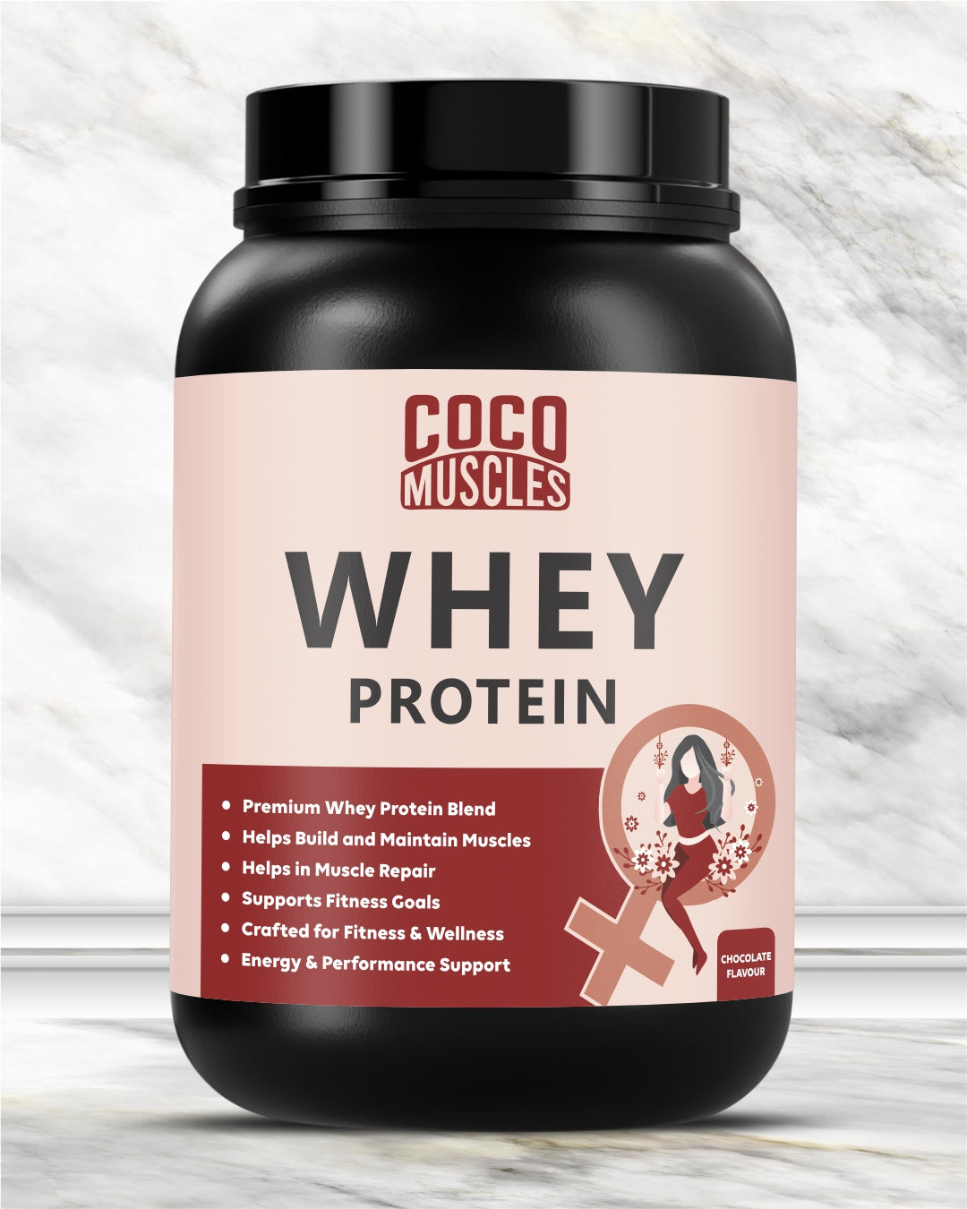 COCO MUSCLES Whey Protein for Women | Delicious Chocolate Flavour | 24g Protein Per Serving | Low Fat & Low Sugar Formula | Supports Lean Muscle, Strength