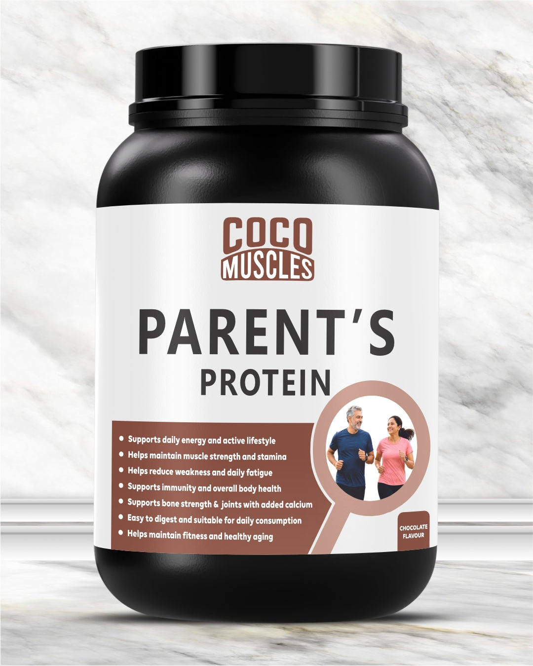 COCO MUSCLES Parents Protein Powder | Delicious Chocolate Flavour | Nutrition for 40+ Aged Men & Women | DHA, Calcium, CoQ10, Ashwagandha, Shatavari, Lycopene, Antioxidants, Multivitamins Multiminerals | Supports Strength, Bone Health & Active Ageing