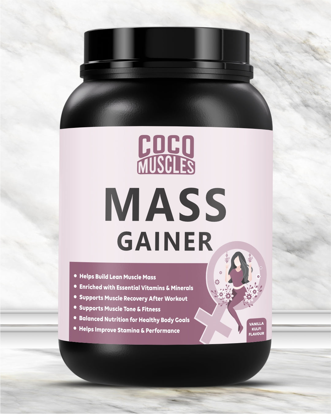 COCO MUSCLES Mass Gainer for Women | Delicious & Creamy Vanilla Kulfi Flavour | High-Calorie Weight Gain Formula with Vitamins, Minerals, Iron, Zinc & Biotin | Supports Healthy Weight Gain, Strength & Daily Nutrition